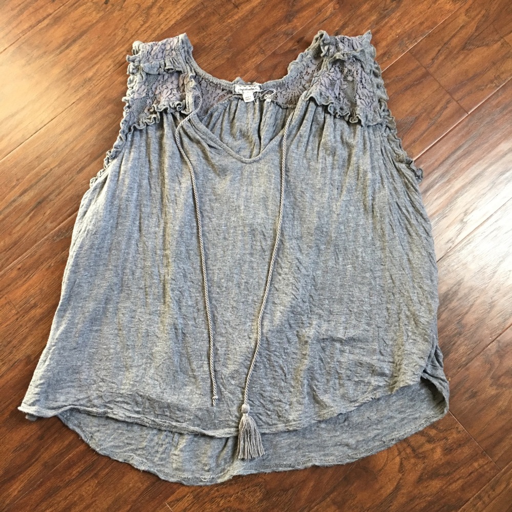 Lace and tie grey tank top